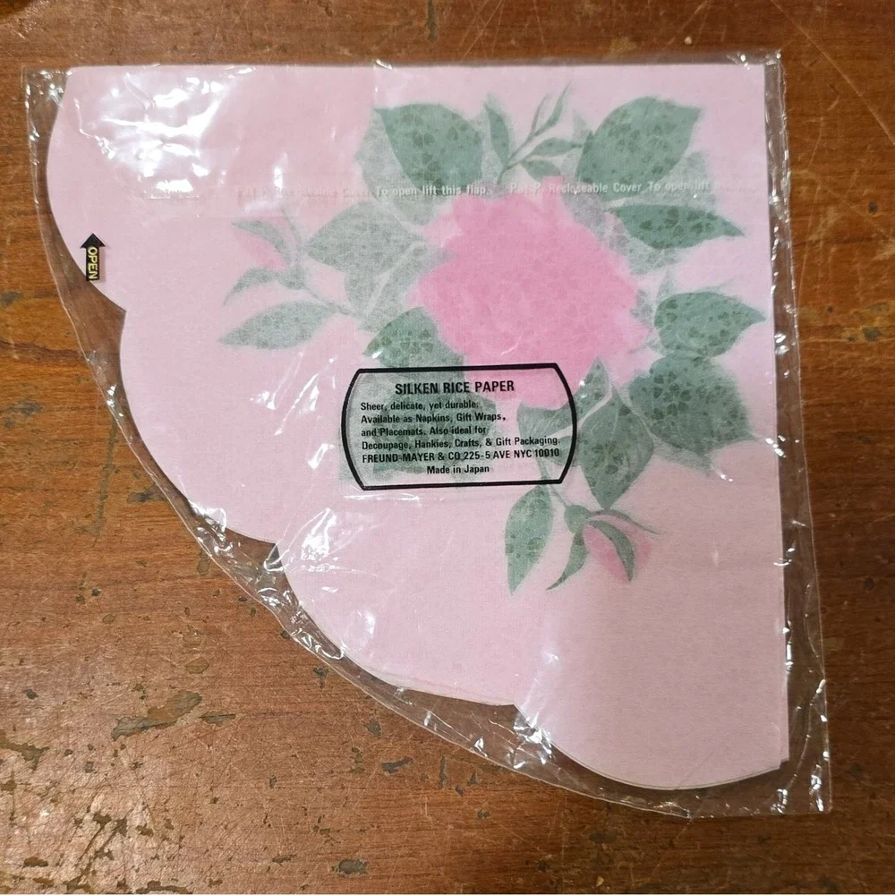 Vintage 1950s Japanese Rice Paper Napkins Pink Rose Decoupage Ephemera Sealed
